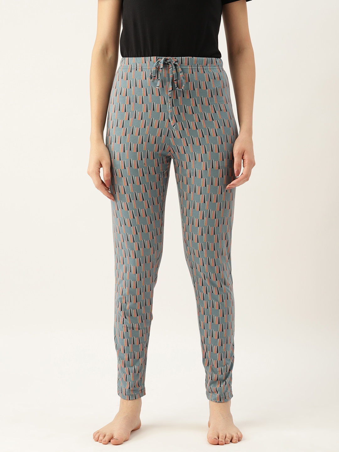 

ETC Printed Slim-Fit Pure Cotton Lounge Pants, Grey