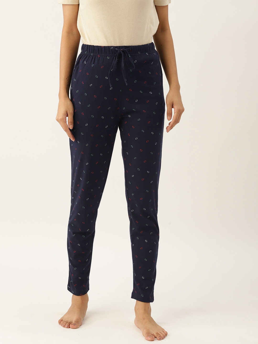 

ETC Printed Pure Cotton Lounge Pants, Navy blue