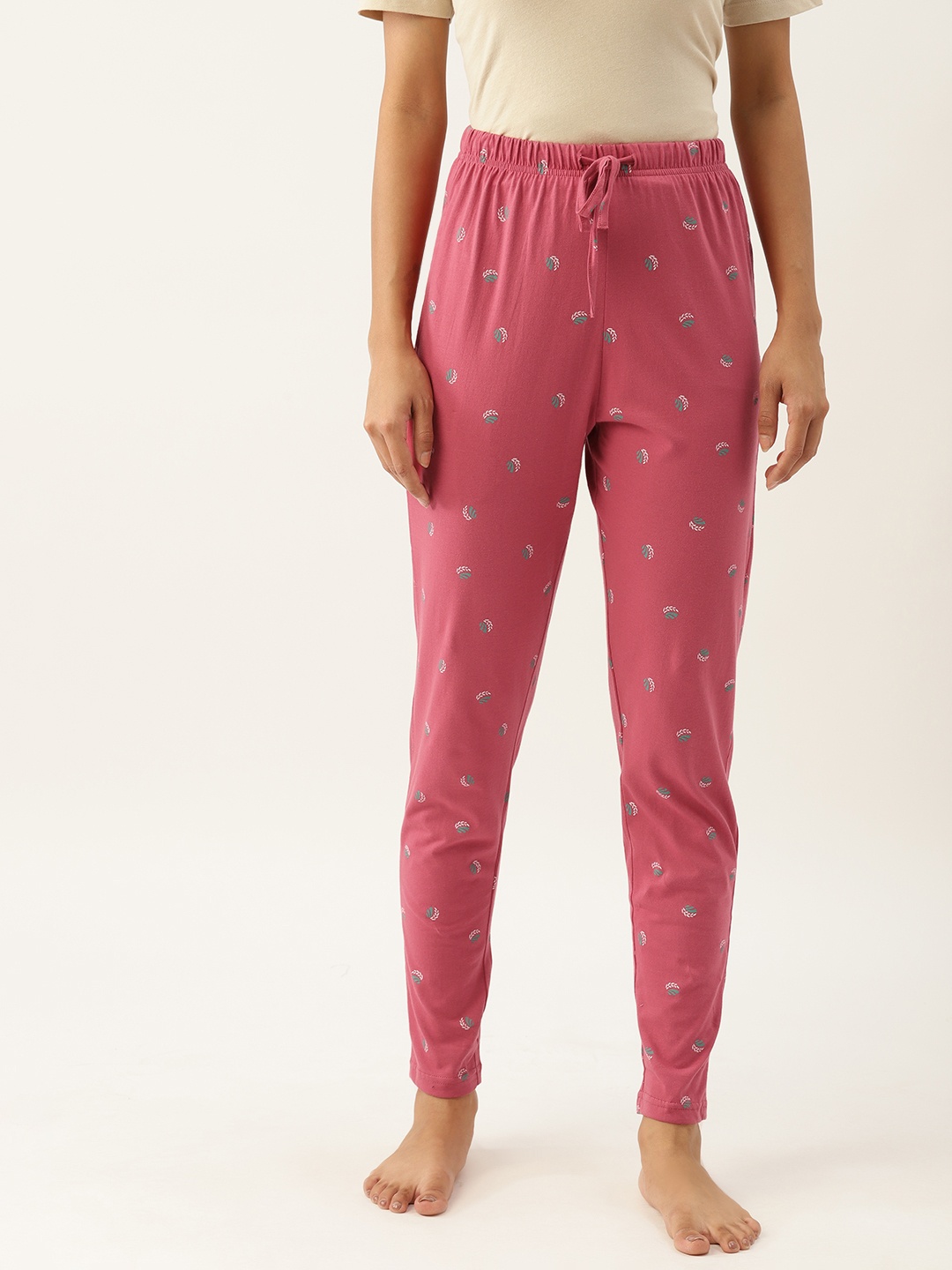 

ETC Printed Slim-Fit Pure Cotton Lounge Pants, Pink