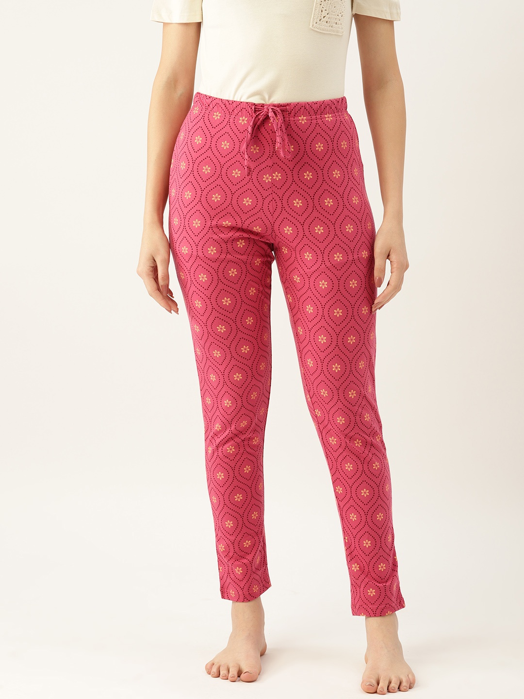 

ETC Printed Slim-Fit Pure Cotton Lounge Pants, Pink