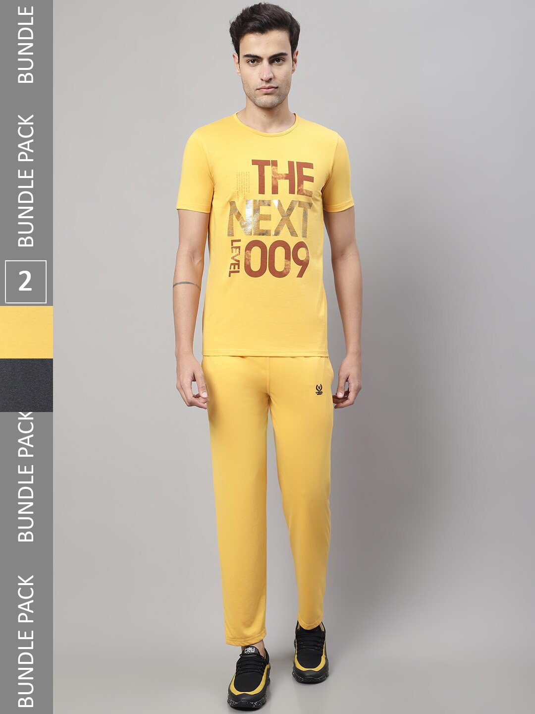 

MACK JONNEY Pack Of 2 Typography Printed Cotton T-Shirts & Trousers, Grey