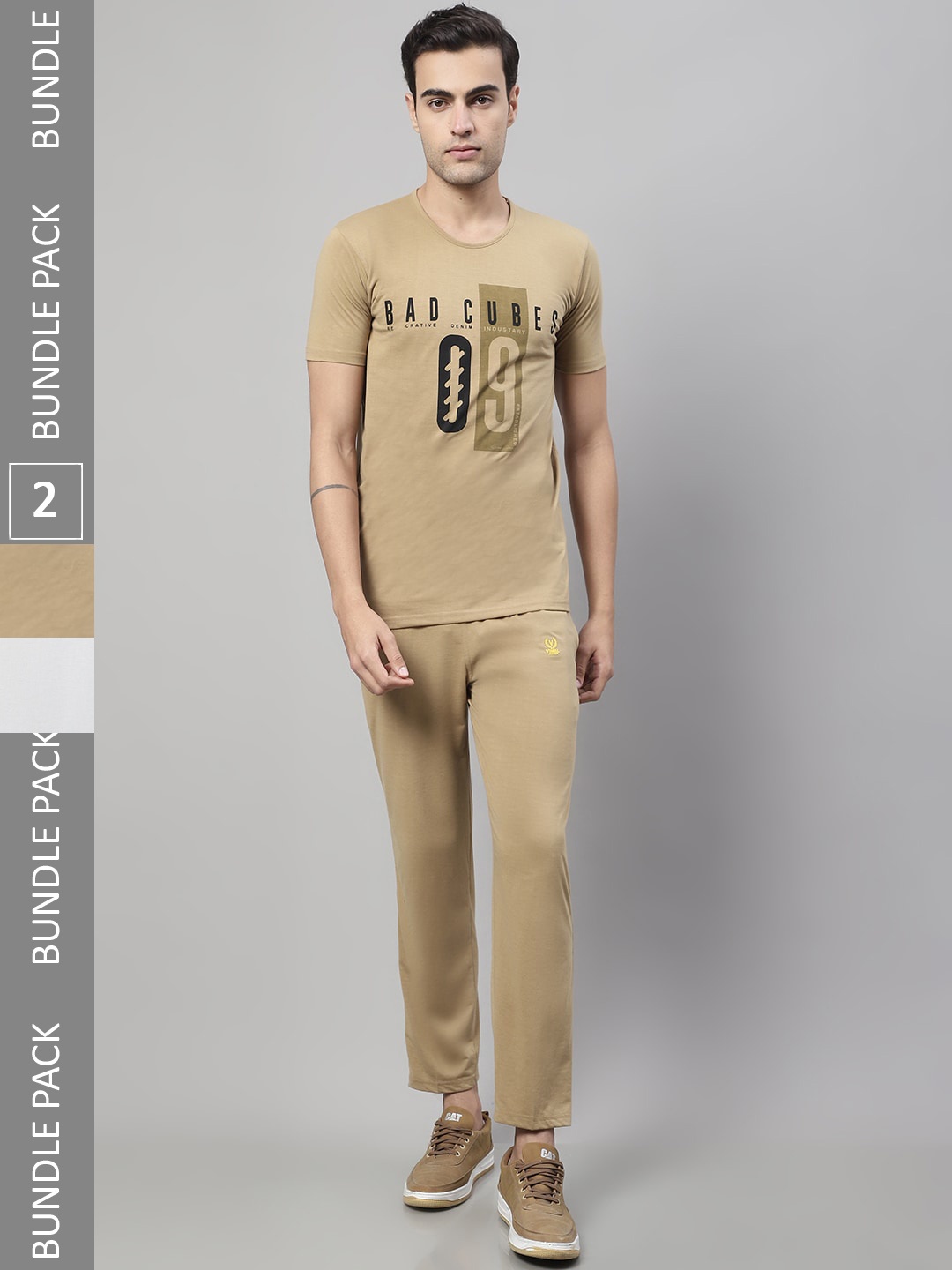 

MACK JONNEY Pack Of 2 Printed T-Shirts With Capris & Track-Pants, Beige