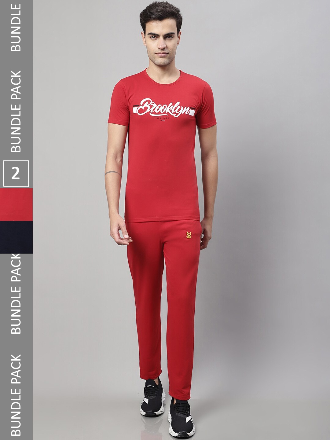 

VIMAL JONNEY Pack Of 2 Printed T-Shirts With Capris & Track-Pants, Red