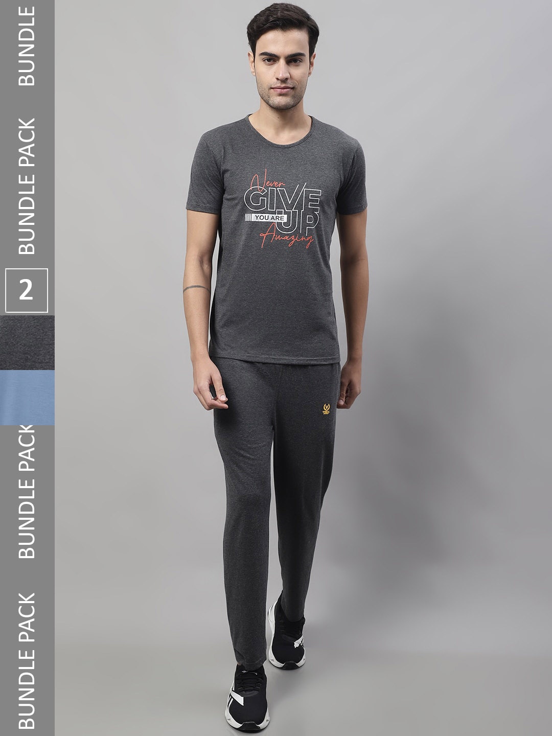 

MACK JONNEY Pack Of 2 Printed T-Shirts With Track-Pants, Charcoal
