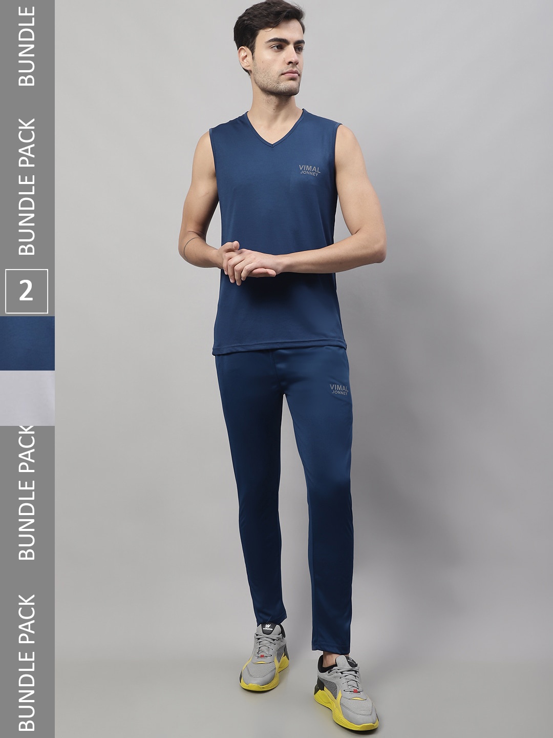 

VIMAL JONNEY Pack Of 2 Printed T-Shirts With Track-Pants, Navy blue
