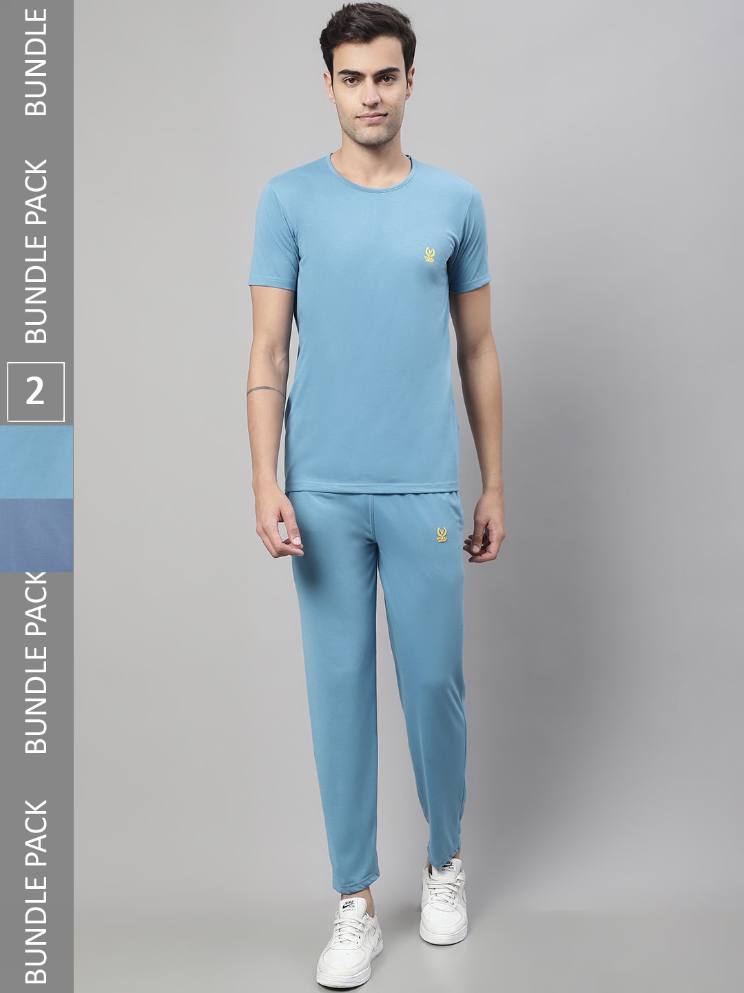 

VIMAL JONNEY Pack Of 2 T-Shirts & Track-Pants & Shorts Sporty Co-Ords, Blue