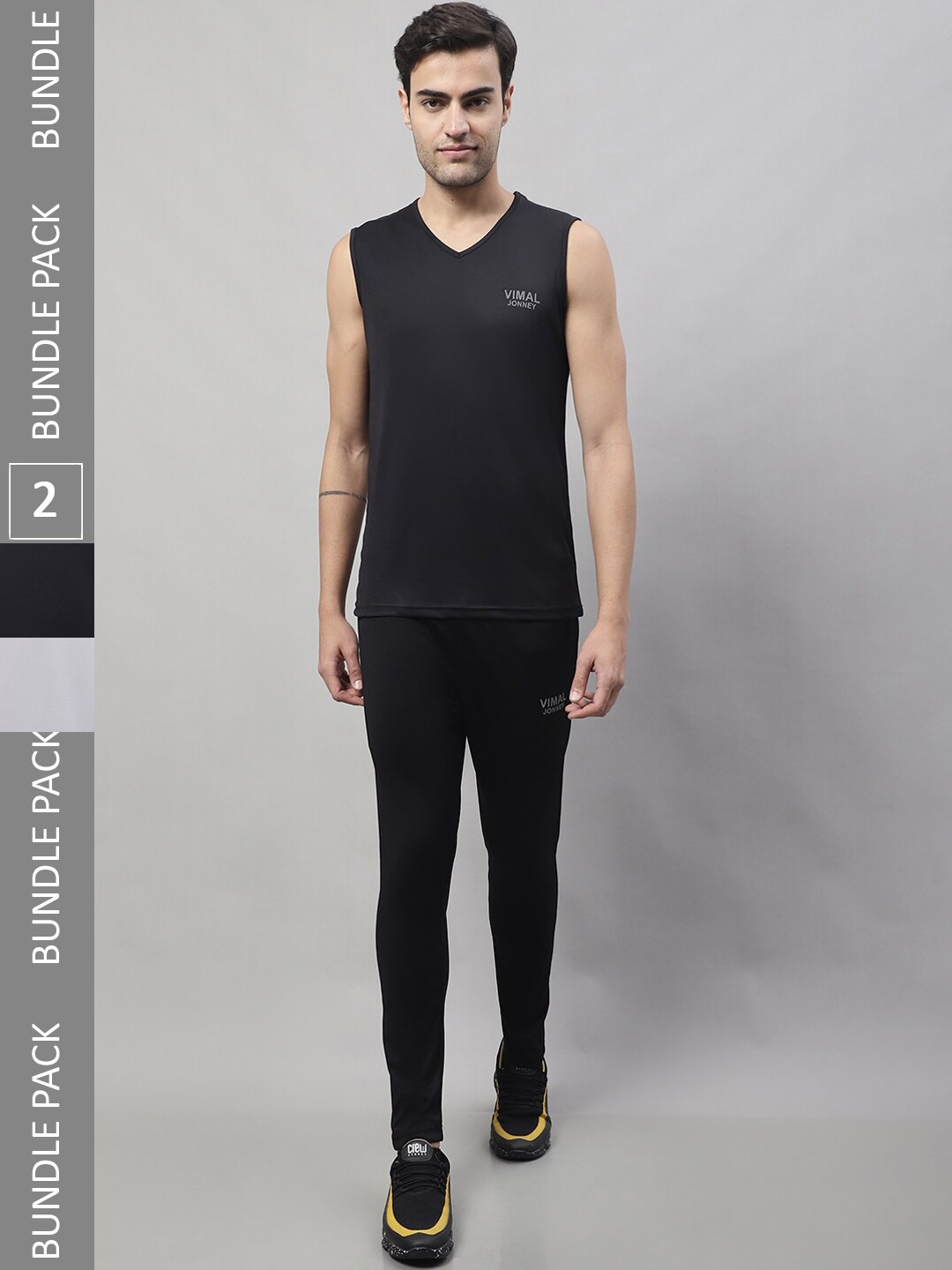 

VIMAL JONNEY Pack of 2 V-Neck Sports Tracksuits, Black