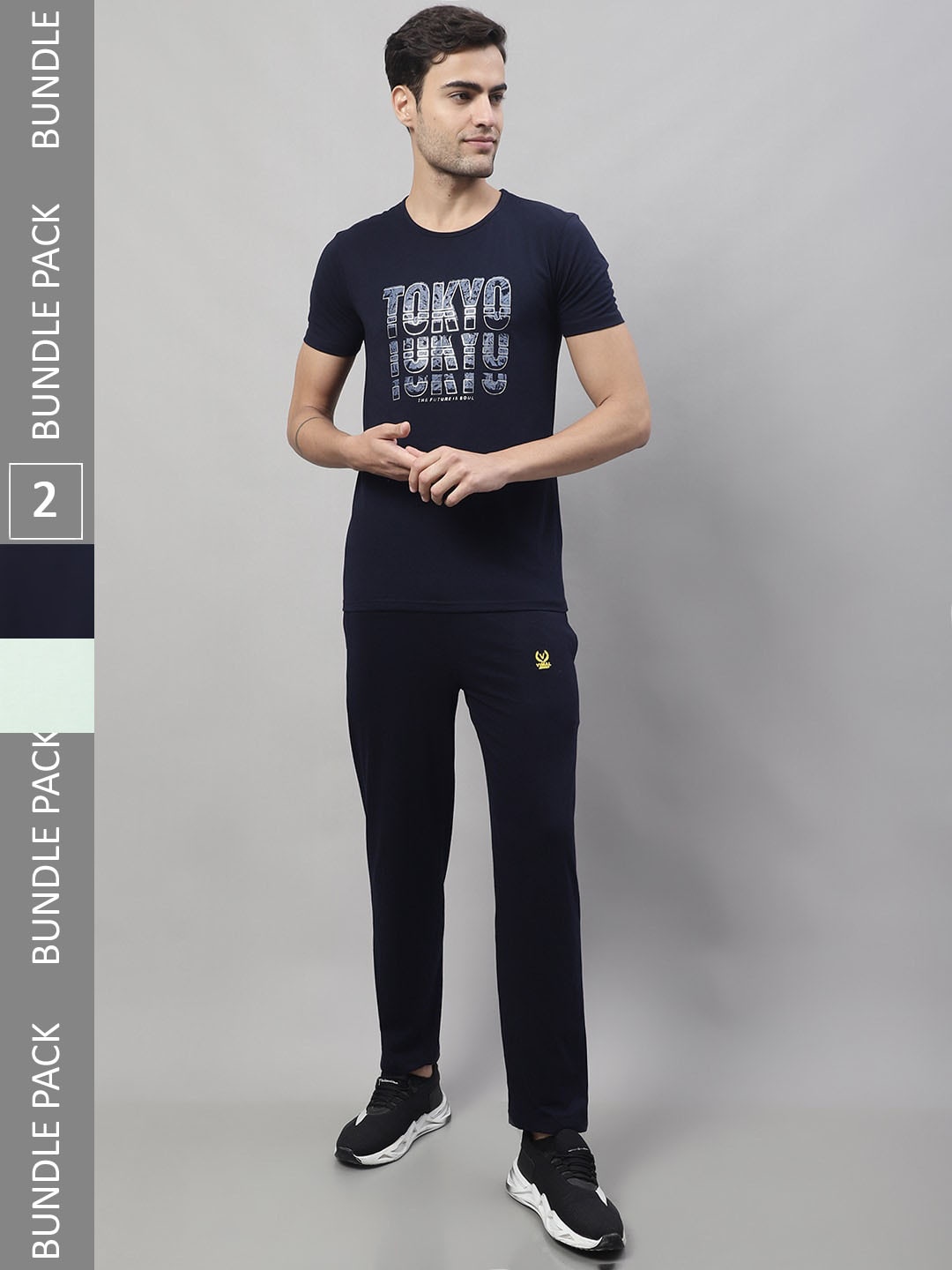 

MACK JONNEY Pack of 2 Printed Sports T-shirt & Track pants, Navy blue
