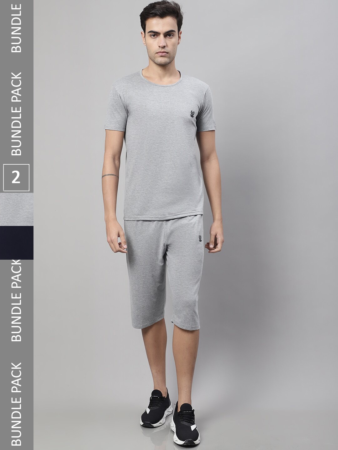MACK JONNEY Pack Of 2 Skin-Friendly Brand Logo Printed Sports Tracksuits, Grey