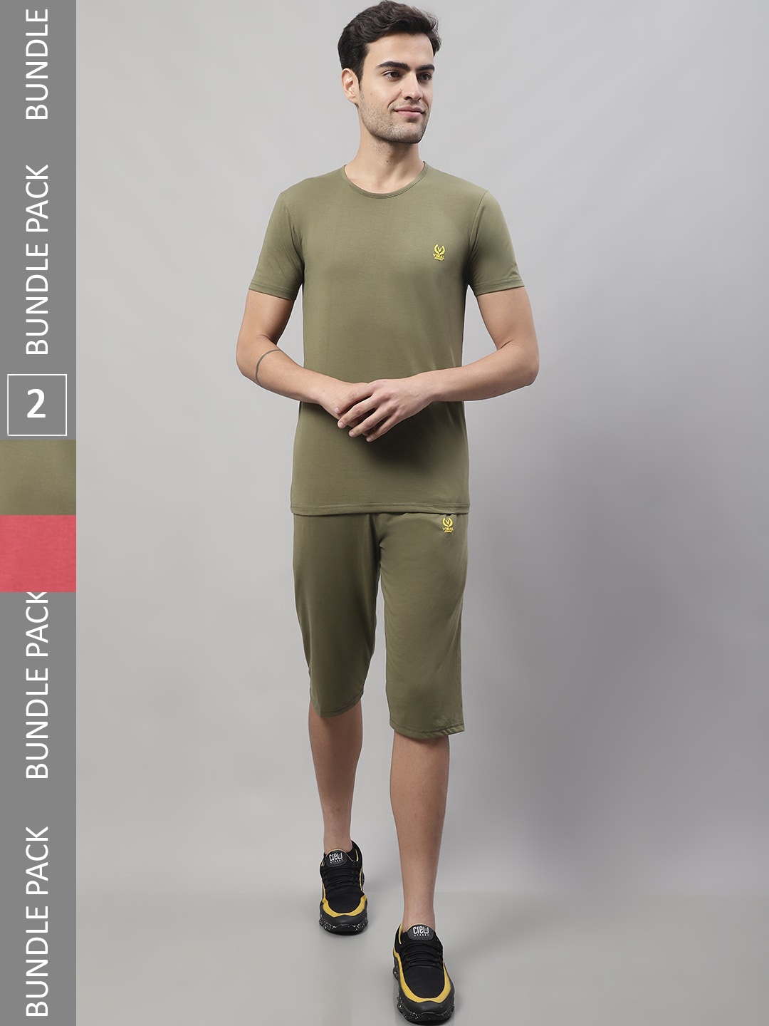 

VIMAL JONNEY Pack Of 2 Skin-Friendly T-Shirt & Shorts Sports Tracksuits, Green