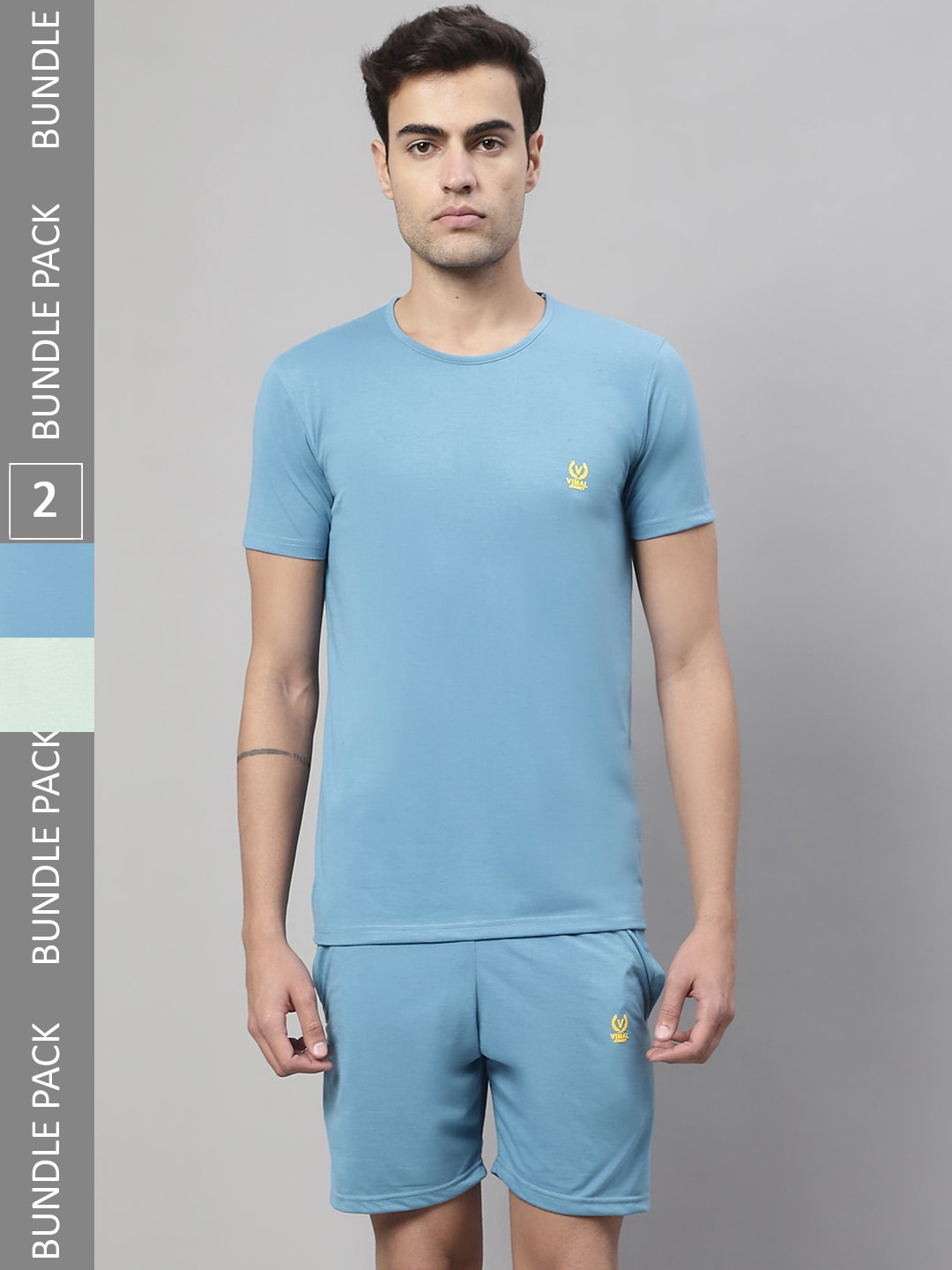 

VIMAL JONNEY Pack Of 2 Dry-Fit Sports T-Shirts & Shorts, Blue