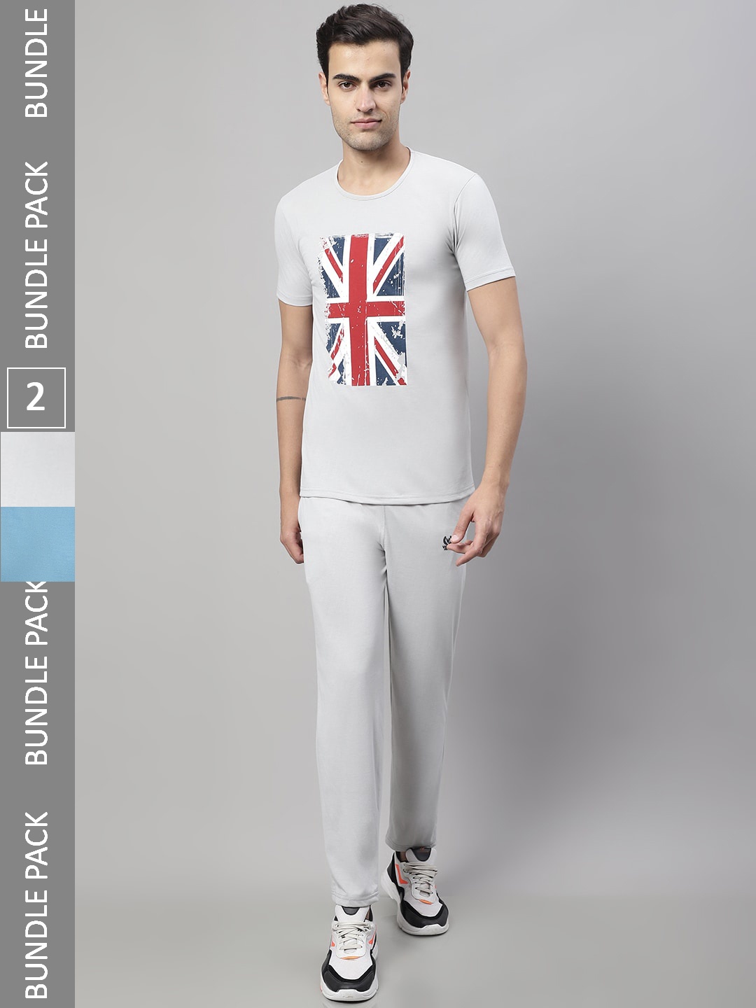 

MACK JONNEY Pack Of 2 Skin-Friendly Printed T-shirt With Track Pants Sports Co-Ords Set, Grey