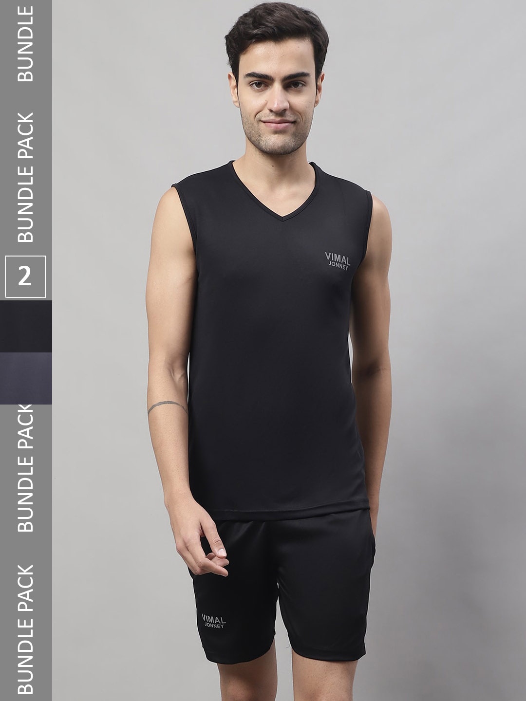 

MACK JONNEY JONNEY Men Pack Of 2 Dryfit T-Shirt & Shorts Sports Co-Ords Set, Black