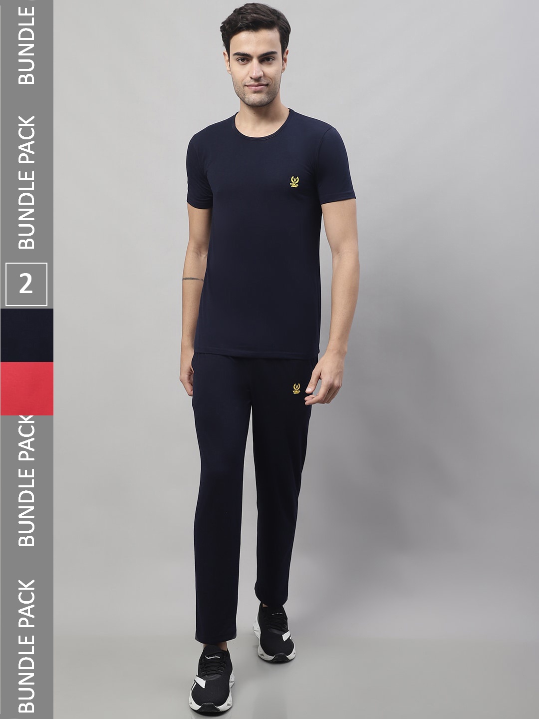 

VIMAL JONNEY Pack Of 2 Sports T-Shirt & Track Pants, Navy blue