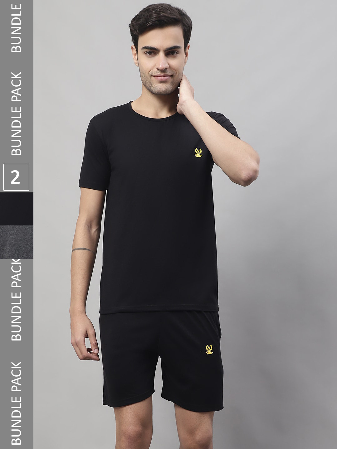 

MACK JONNEY Pack Of 2 Logo Printed Sports T-Shirt & Shorts, Black