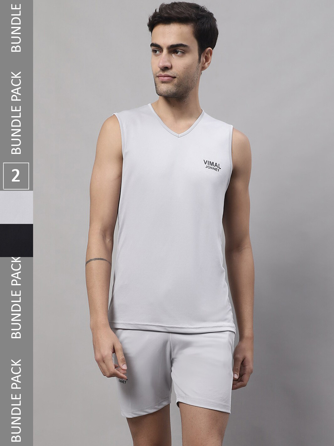 

VIMAL JONNEY Pack Of 2 Dry Fit Sports T-Shirt With Shorts, Grey