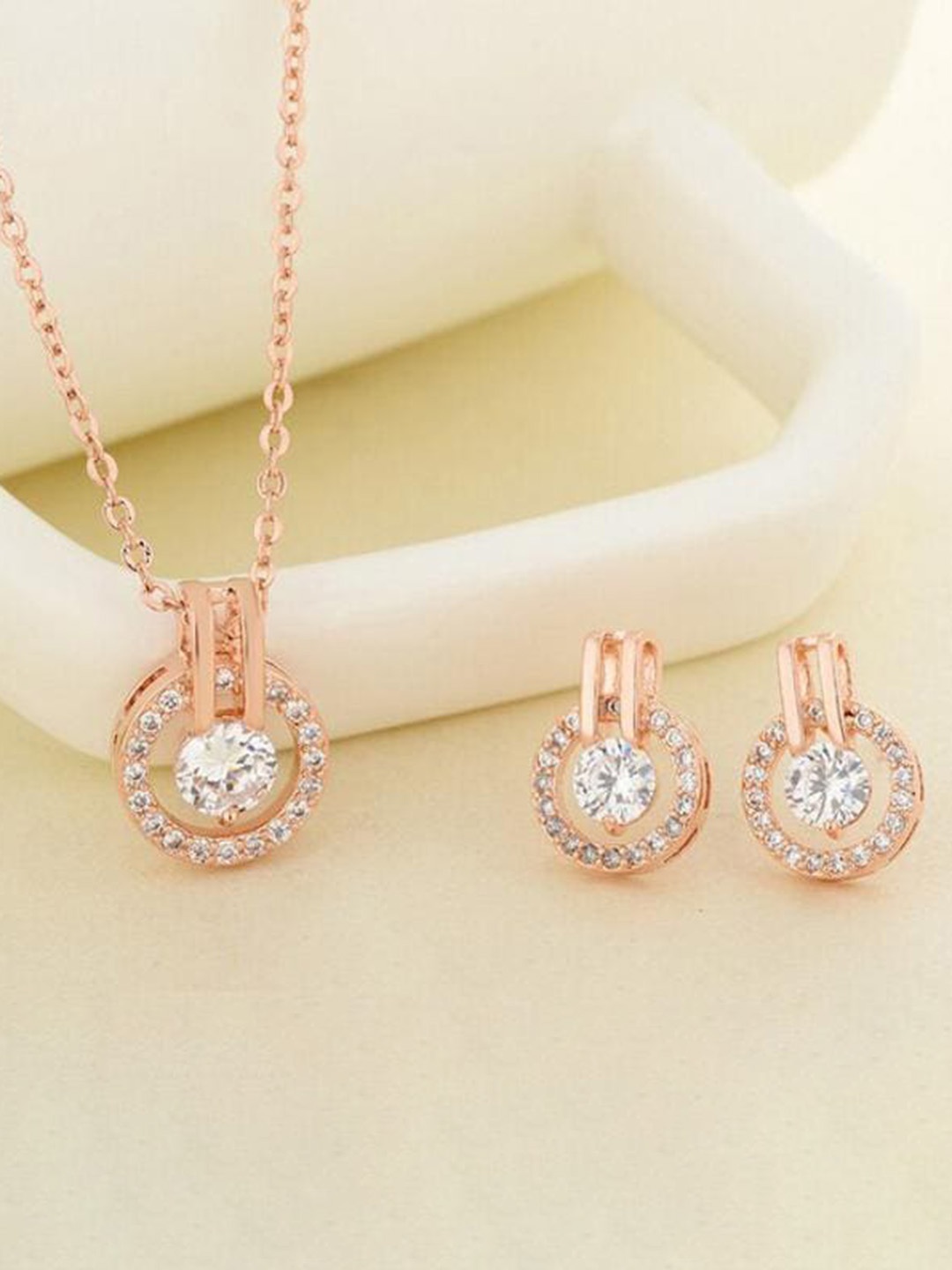 

MYKI Rose Gold-Plated CZ Pendant With Earrings