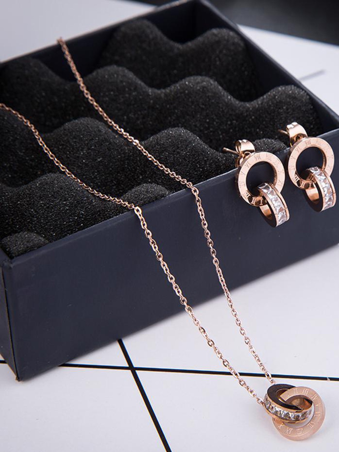

MYKI Rose Gold Plated & CZ Studded Pendant With Earrings