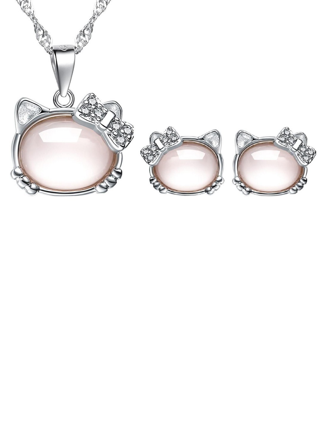 

MYKI Silver Plated Adorable Kitty Cat Pendant Set, Pink