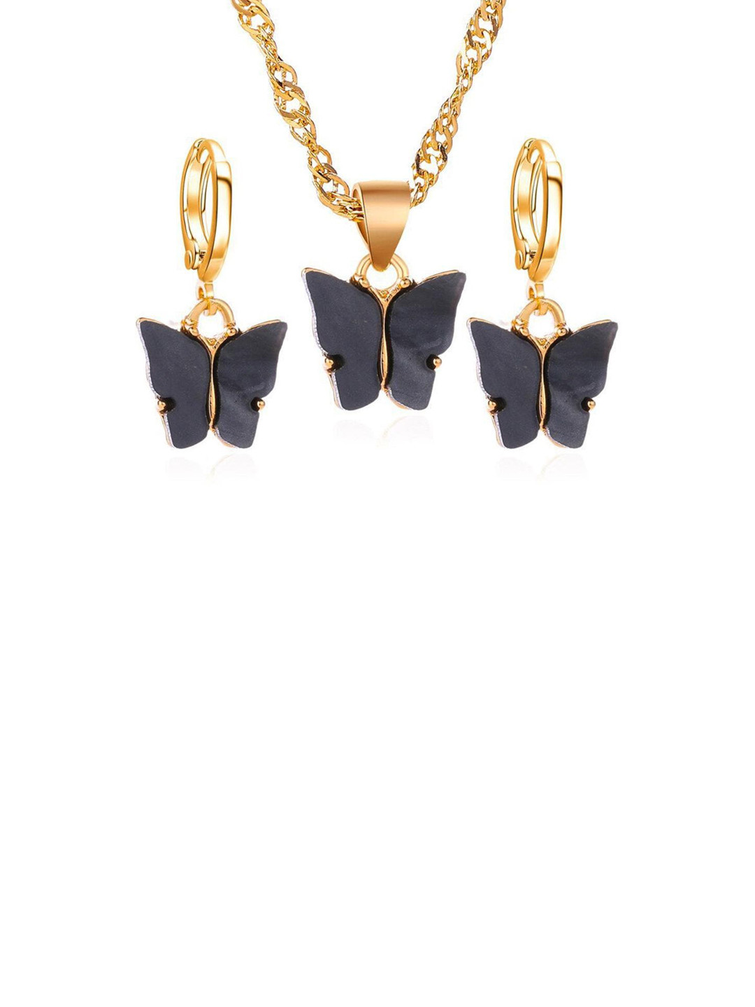 

MYKI Gold-Plated Cubic Zirconia Pendant With Earrings, Black