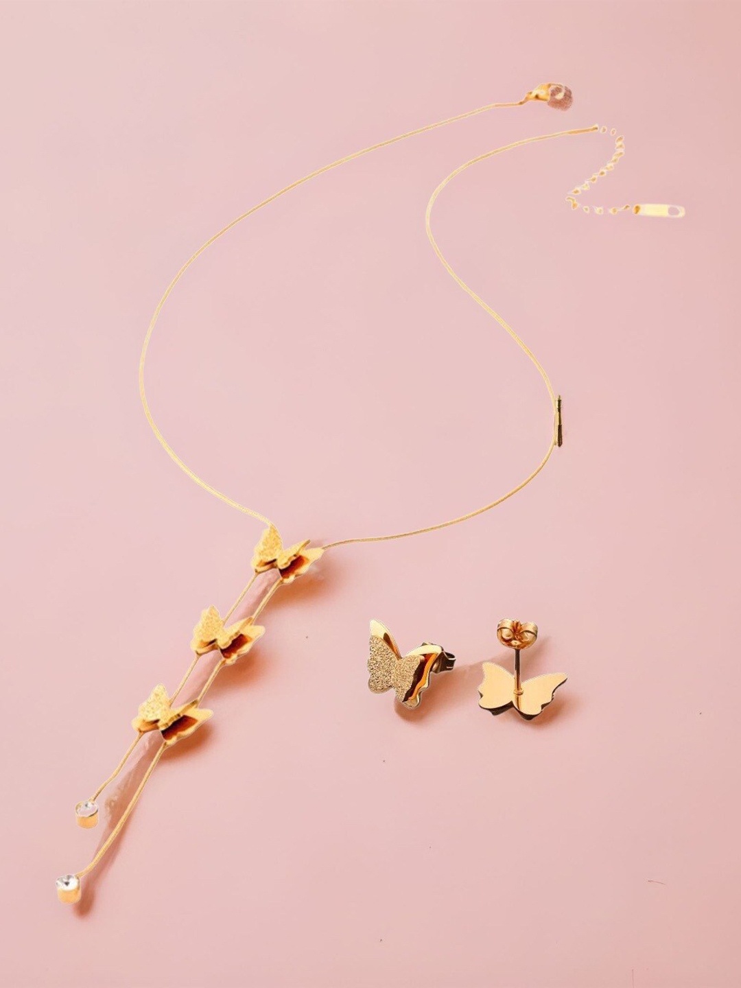 

MYKI Rose-Gold Plated Layered Butterfly Necklace Set