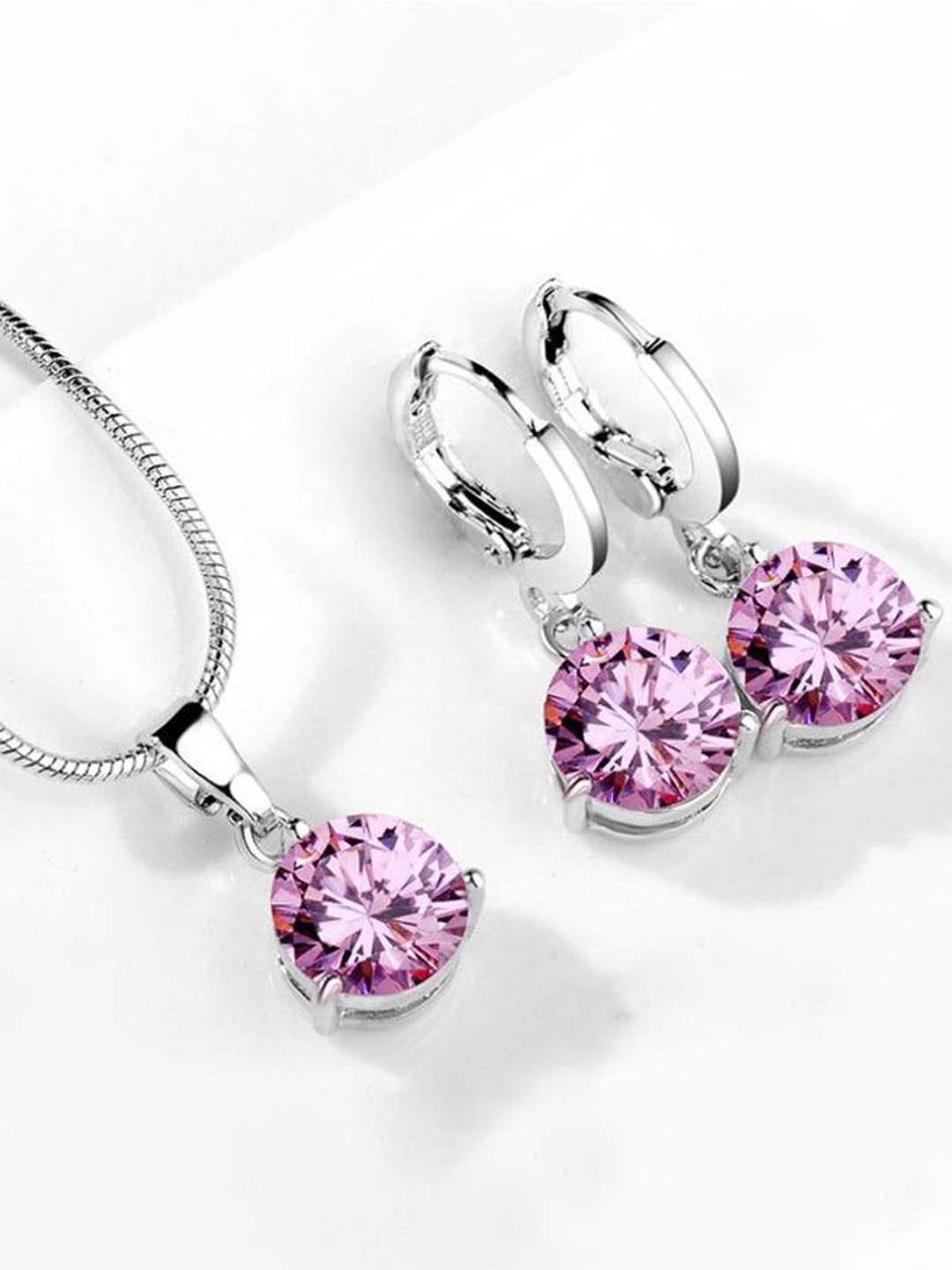 

MYKI Silver-Plated CZ-Studded Pendant With Chain & Pair of Earrings