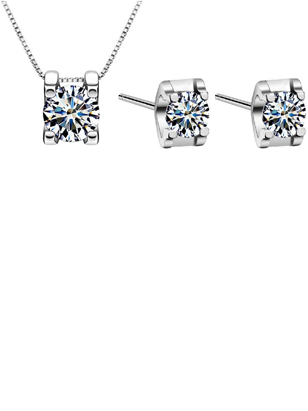 

MYKI Silver-Plated CZ-Studded Elegant Solitaire Pendant Pendant With Earrings