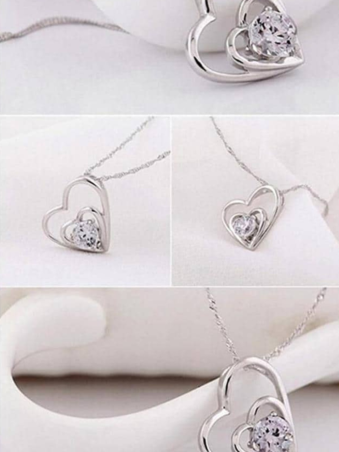 

MYKI Silver-Plated CZ-Studded Heart Shaped Pendant With Earrings