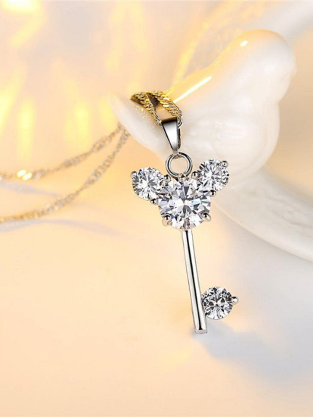 

MYKI Silver-Plated Gorgeous Alluring CZ-Studded Pendant With Earrings