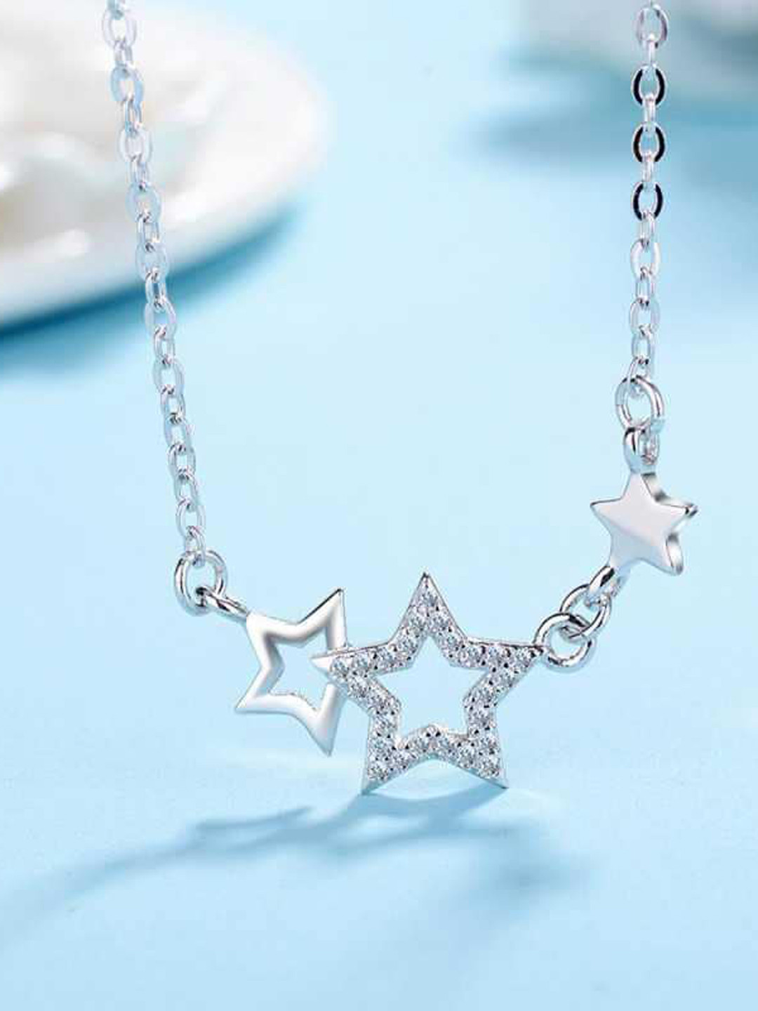 

MYKI Silver-Plated CZ-Studded Star Pendant With Earrings