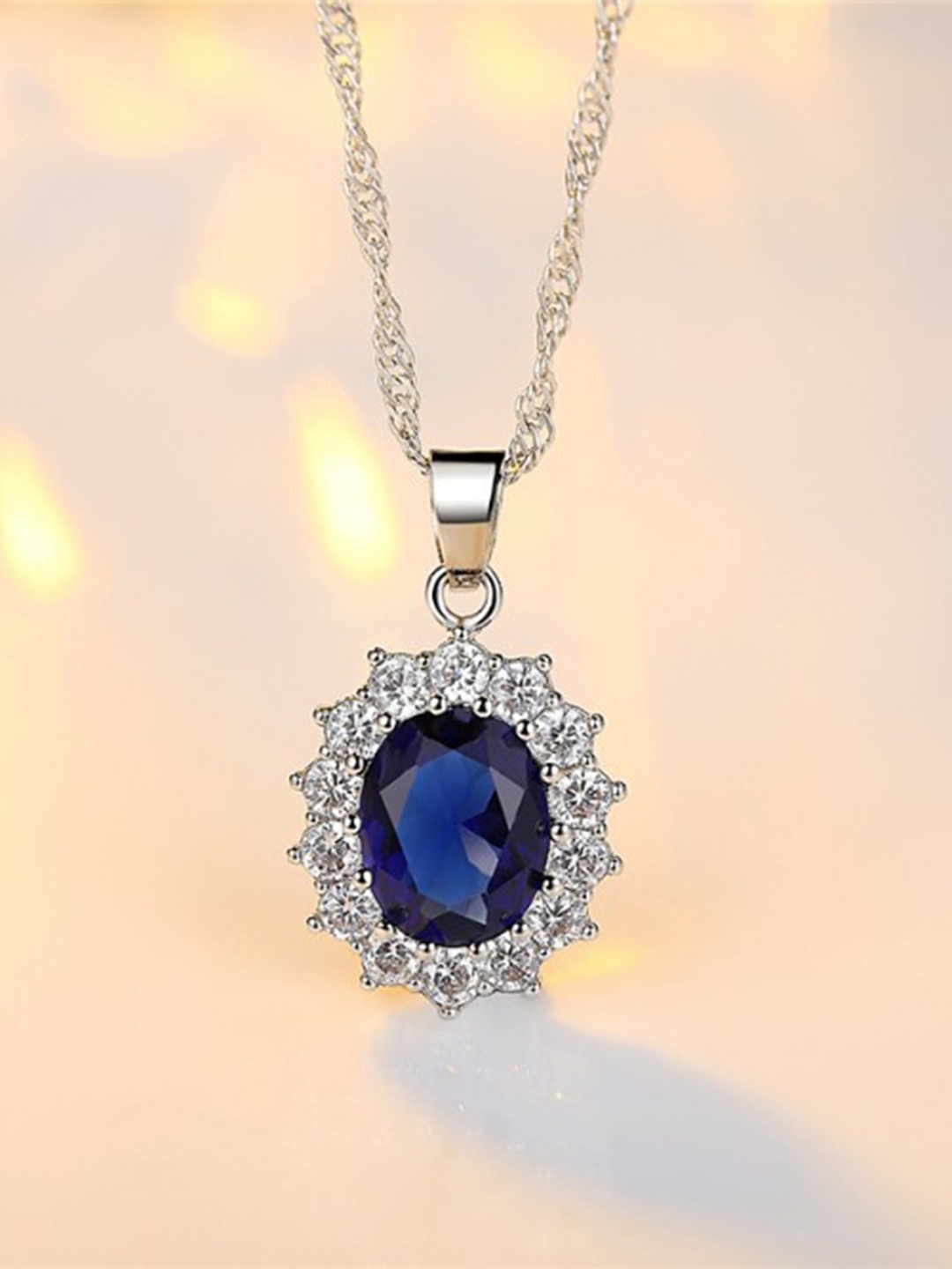 

MYKI Silver-Plated CZ-Studded Pendant With Earrings, Blue