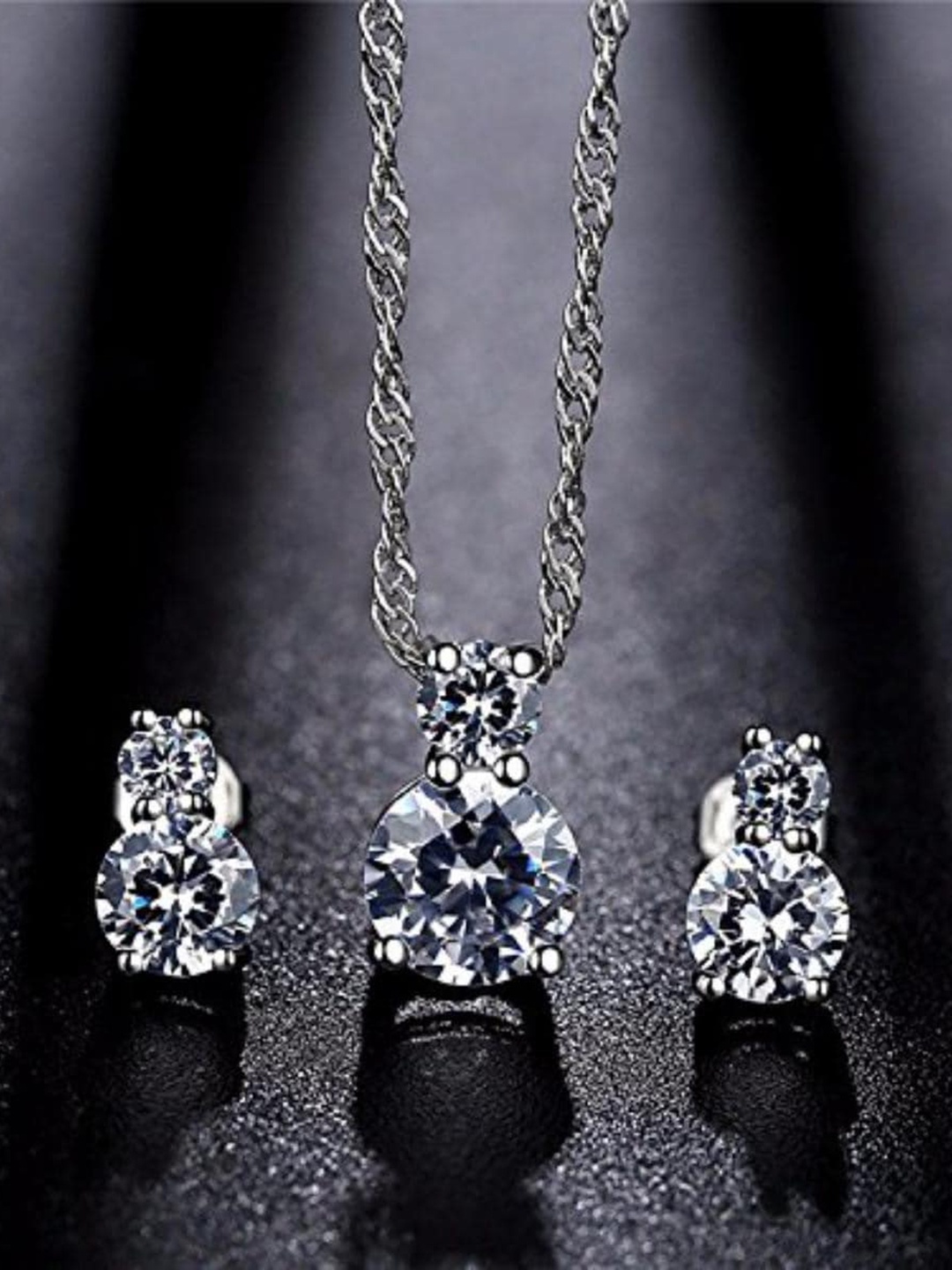 

MYKI Silver-Plated CZ Pendant With Earrings