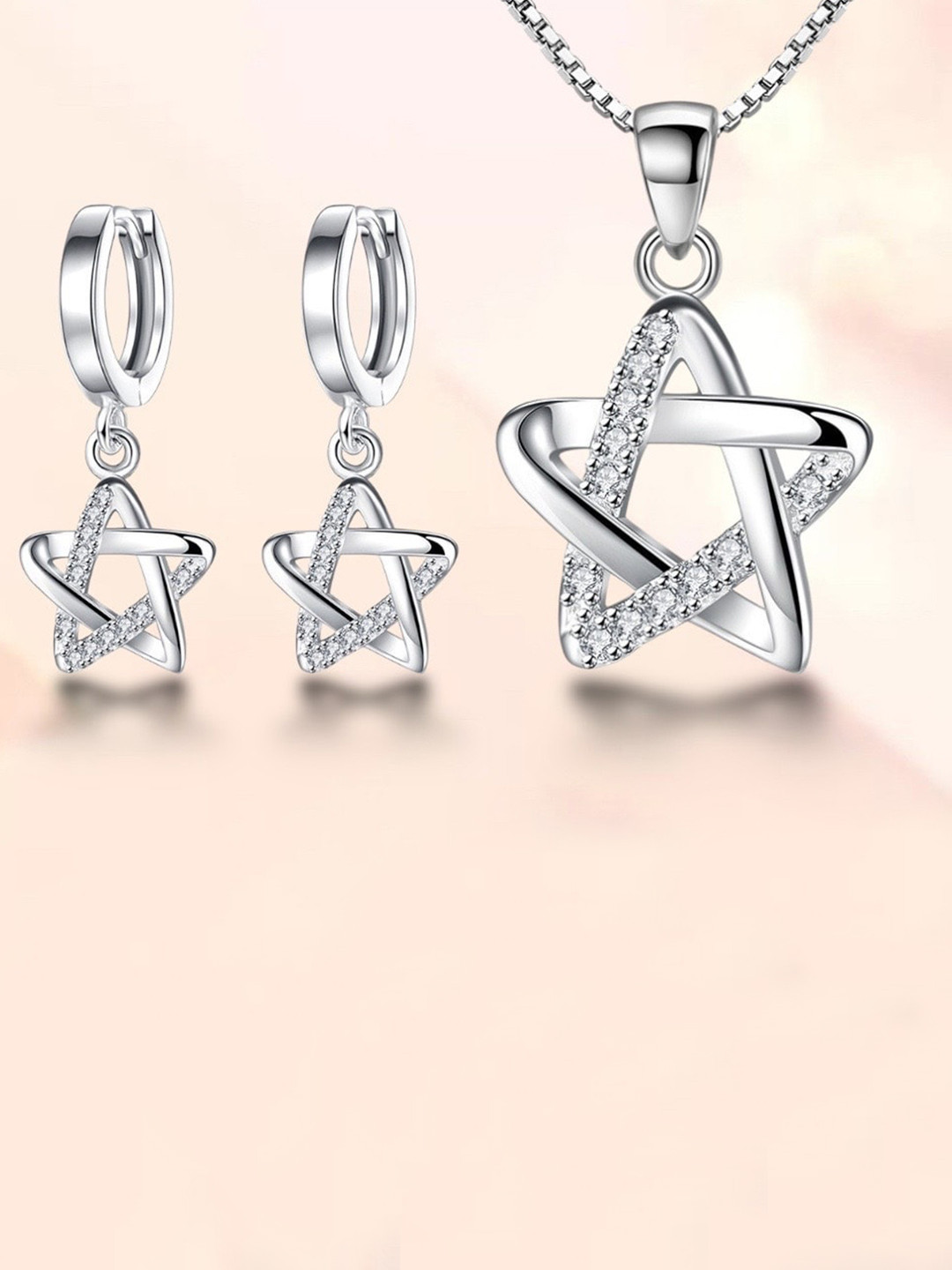 

MYKI Silver-Plated CZ Pendant With Earrings
