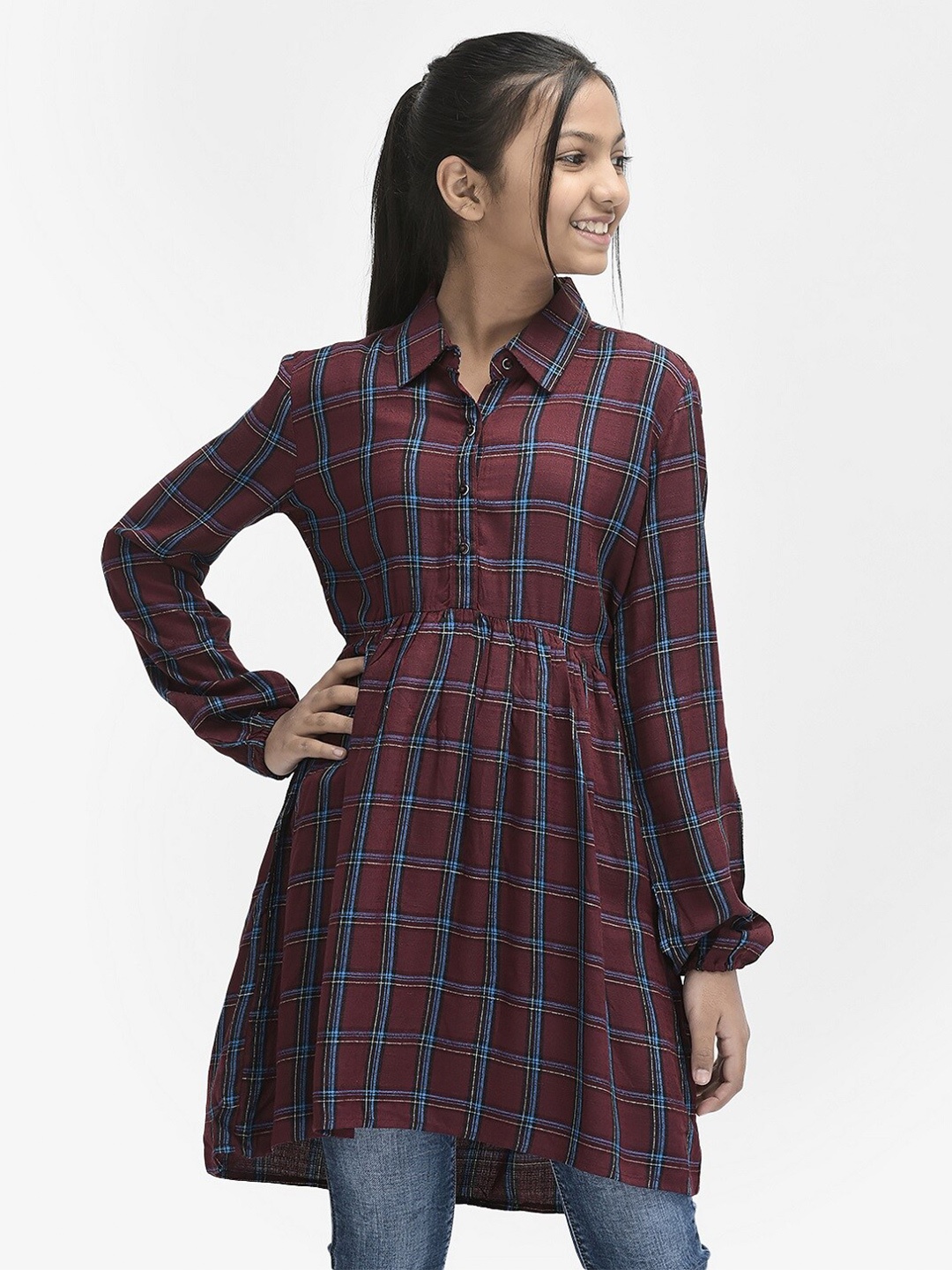 

Crimsoune Club Checked Girls Fit & Flare Dress, Red