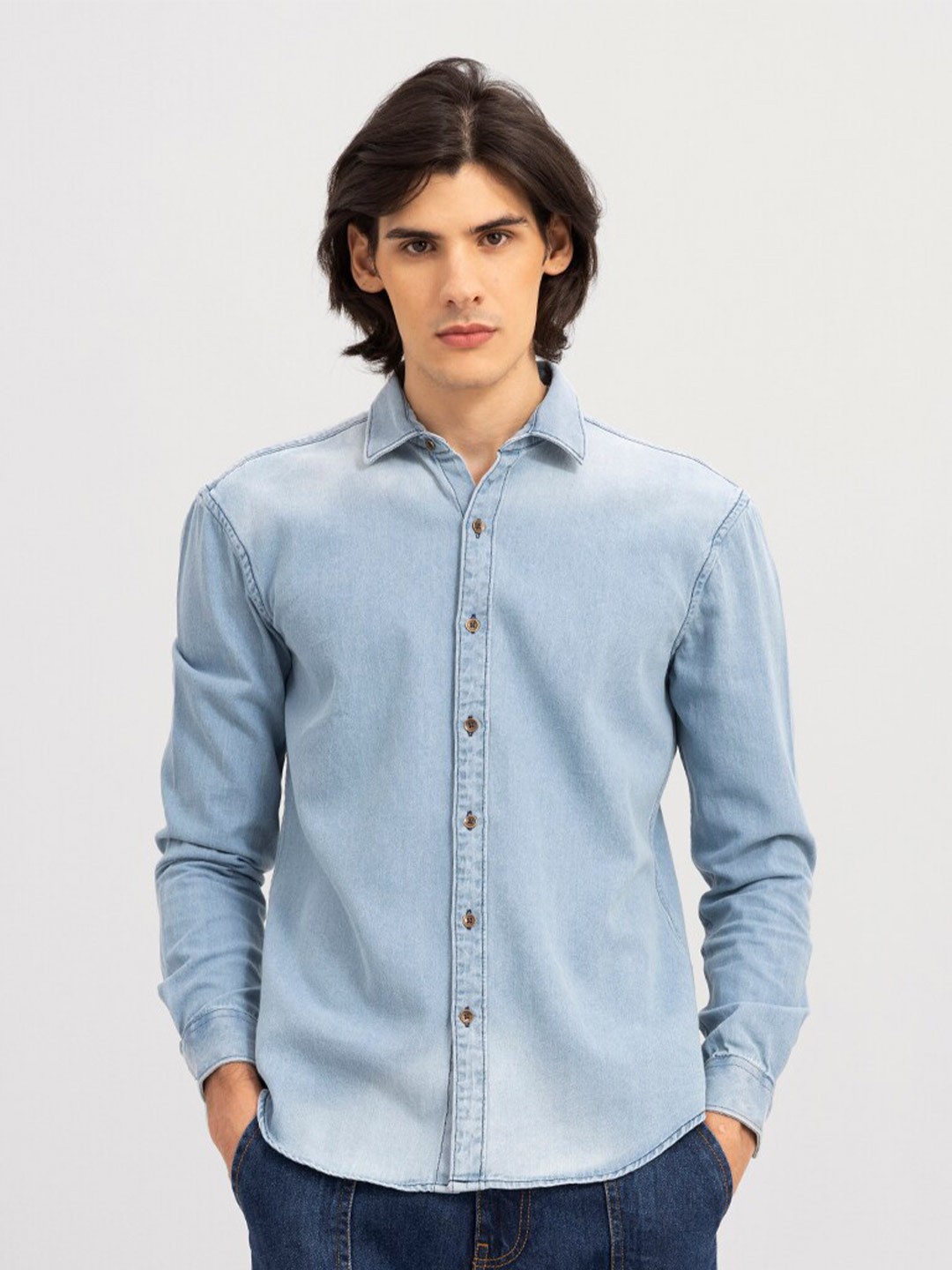 

Snitch Blue Slim Fit Faded Cotton Casual Shirt