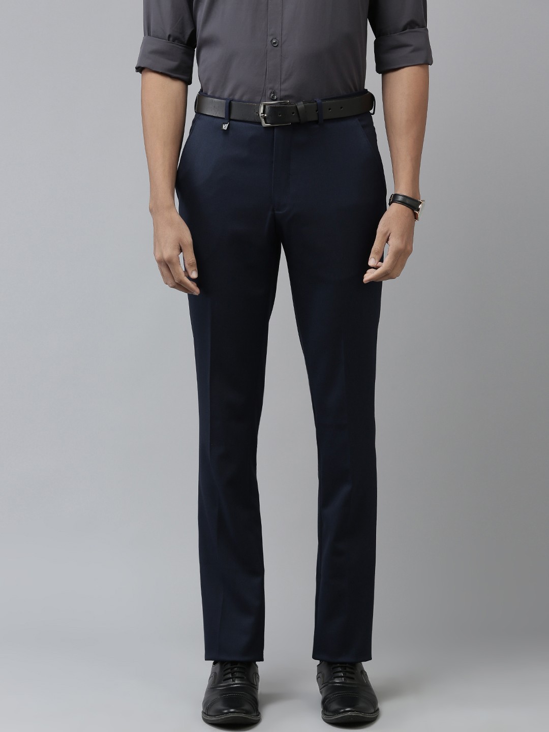 

V Dot Men Slim Fit Formal Trousers, Navy blue