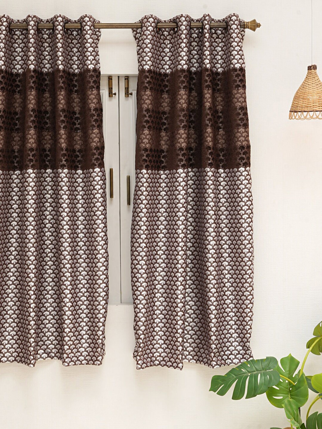 

Ariana Coffee Brown & White Ethnic Motifs Room Darkening Window Curtain