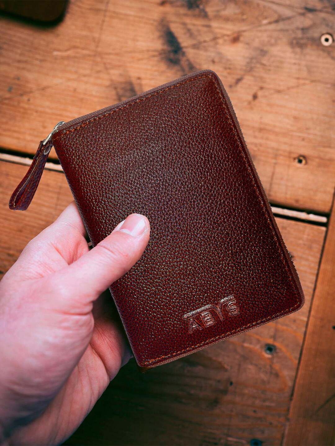 

ABYS Textured Leather RFID Zip Around Wallet, Camel brown