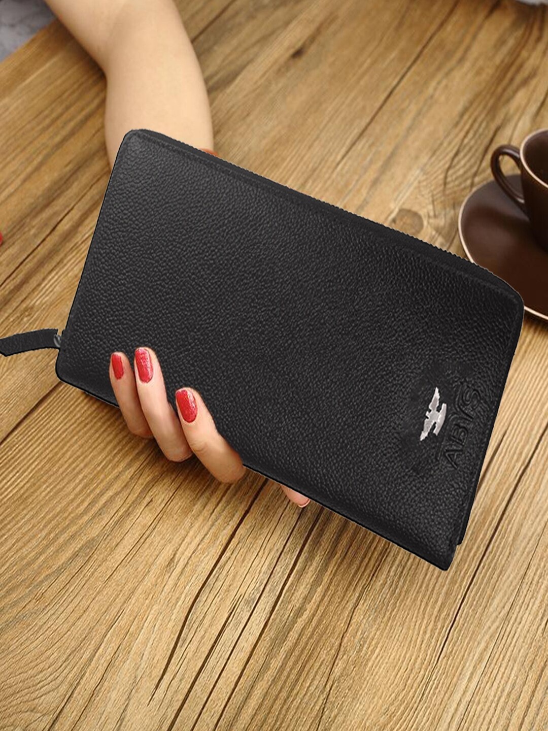

ABYS Textured Leather RFID Zip Around Wallet, Black