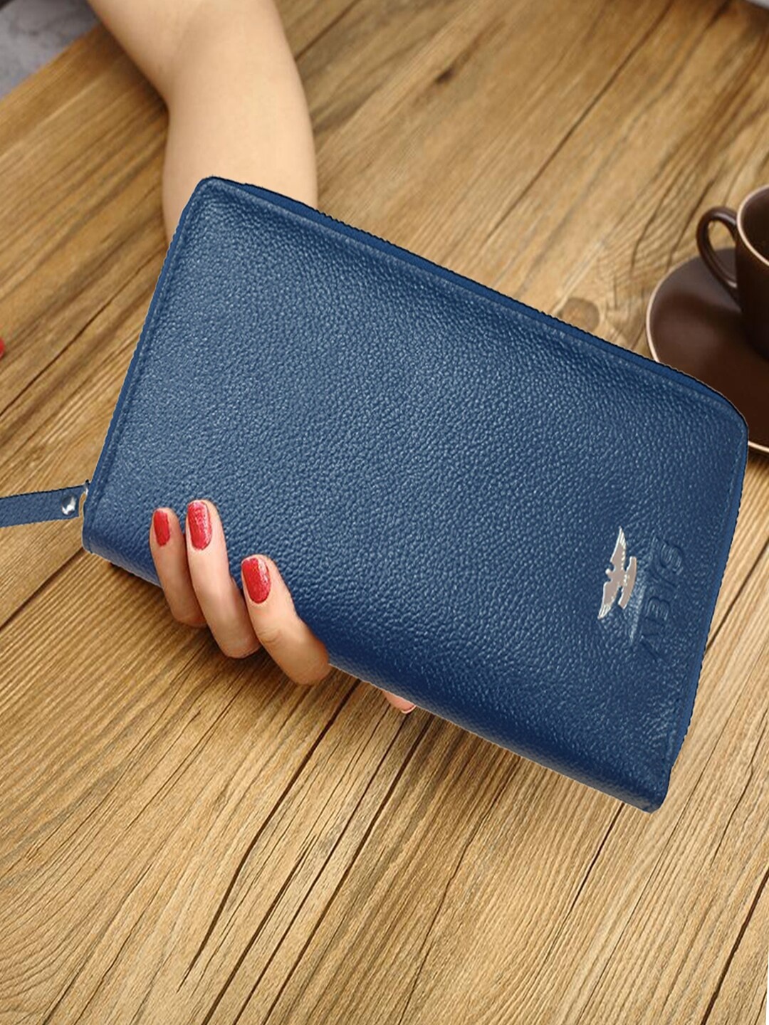 

ABYS Textured Leather RFID Zip Around Wallet, Blue