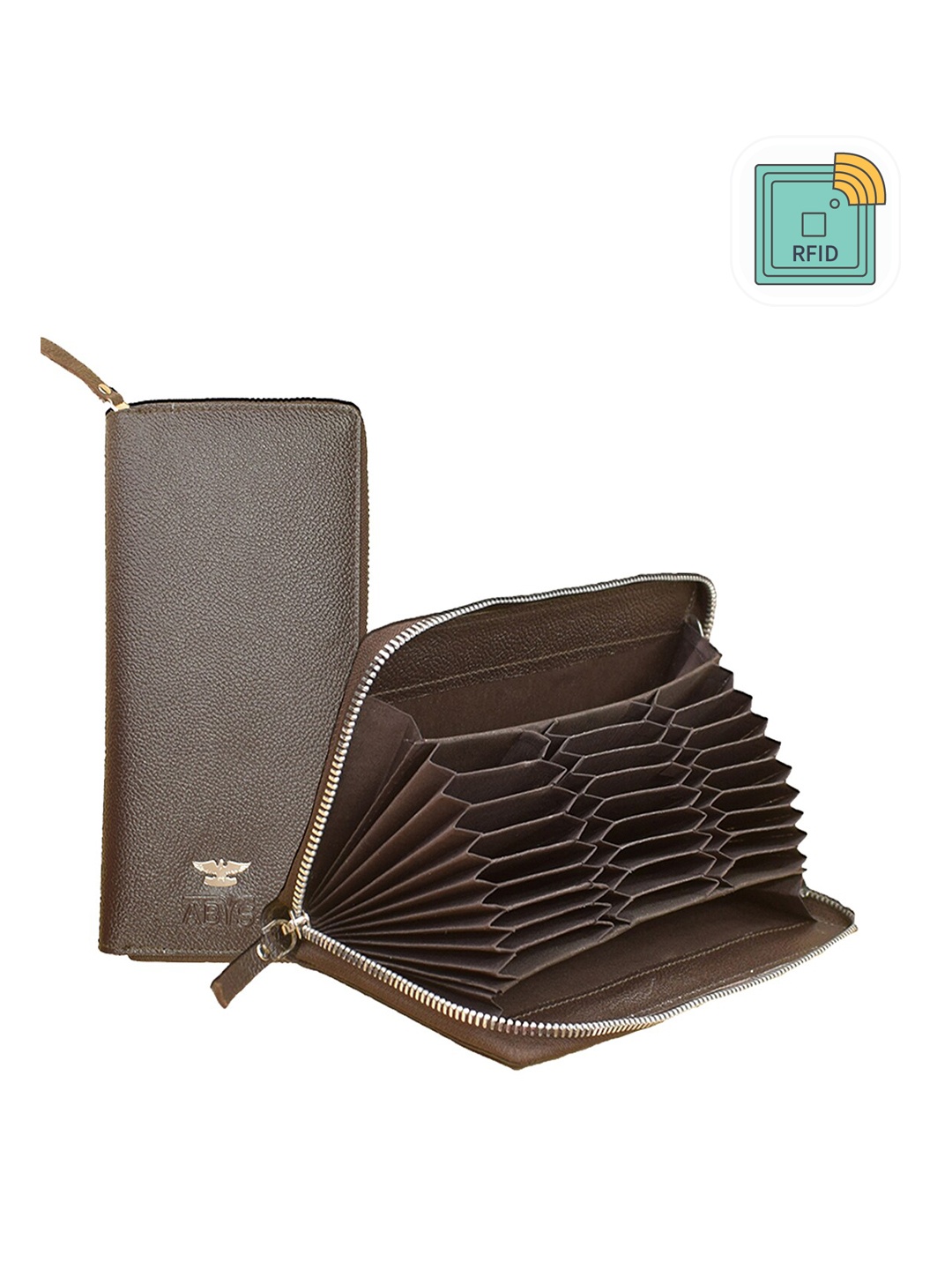 

ABYS Textured Leather RFID Zip Around Wallet, Coffee brown