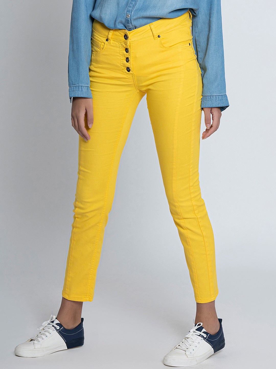 

B.Copenhagen Women Tailored Tapered Fit Denim Weave Trouser, Yellow