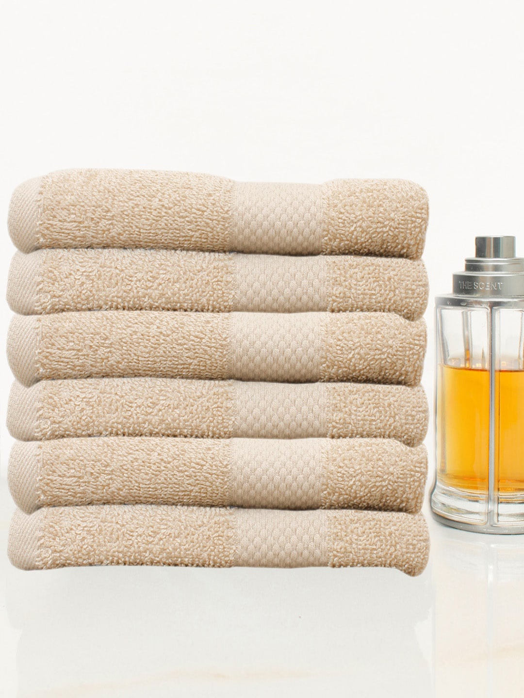 

AVI Living 6-Pcs Beige Self-Design 500 GSM Pure Cotton Hand Towels