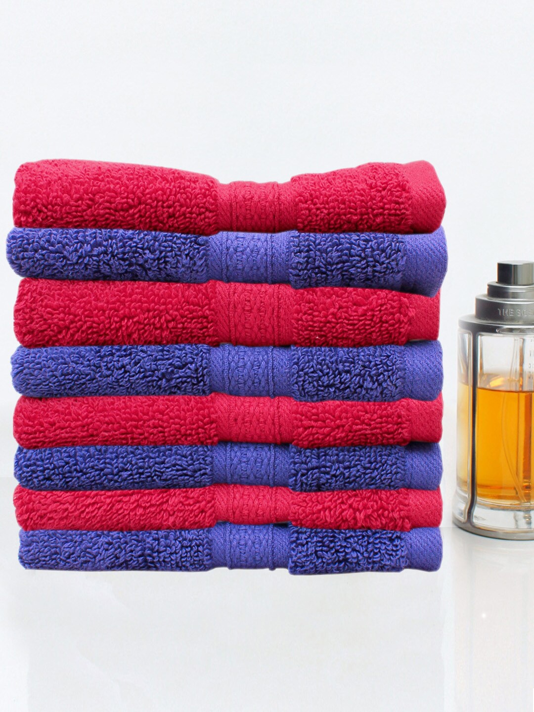 

AVI Living 8-Pcs Red & Navy-Blue Self-Design 550 GSM Pure Cotton Face Towels