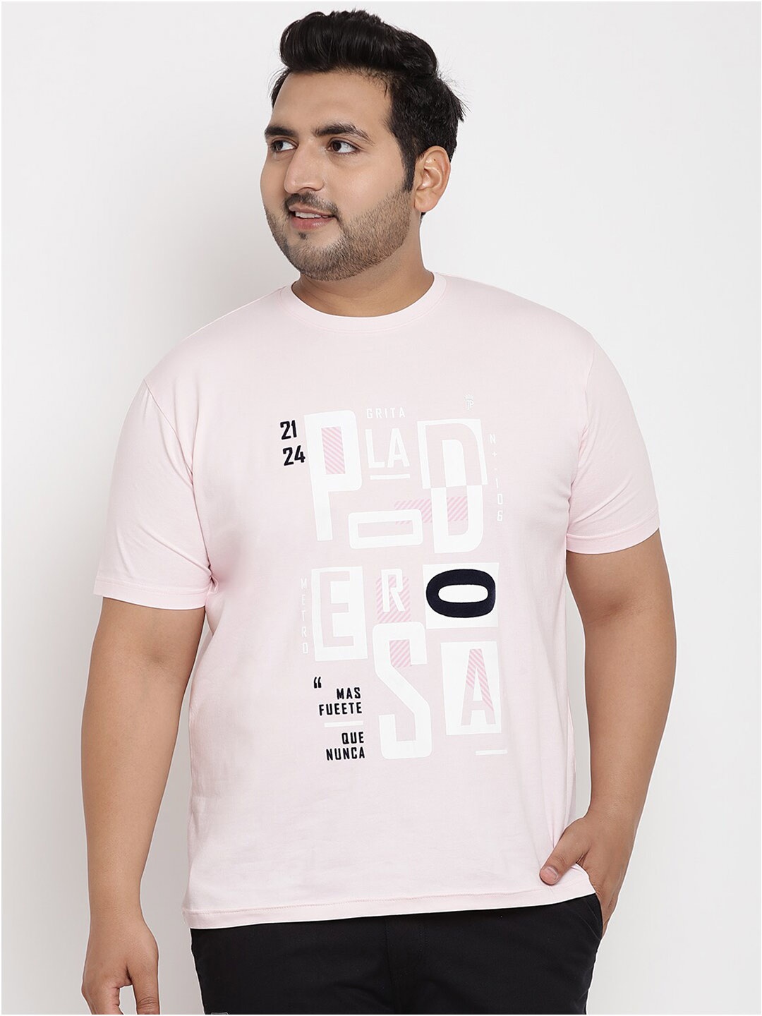 

John Pride Plus Size Typography Printed Cotton T-shirt, Pink