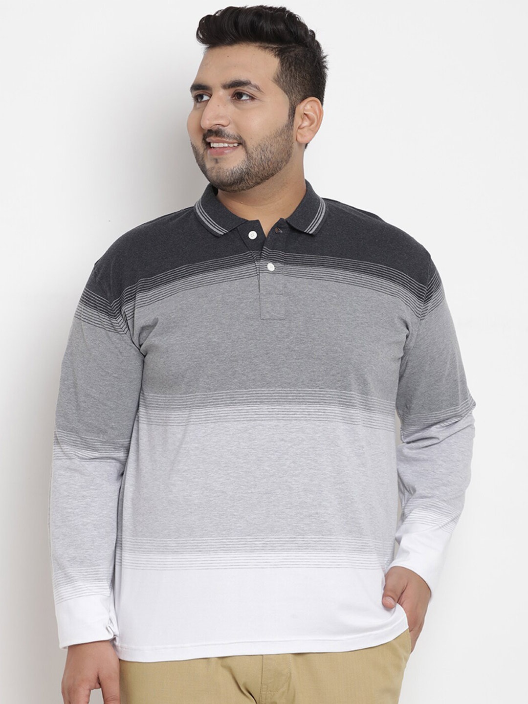 

John Pride Plus Size Colourblocked Cotton T-shirt, Grey