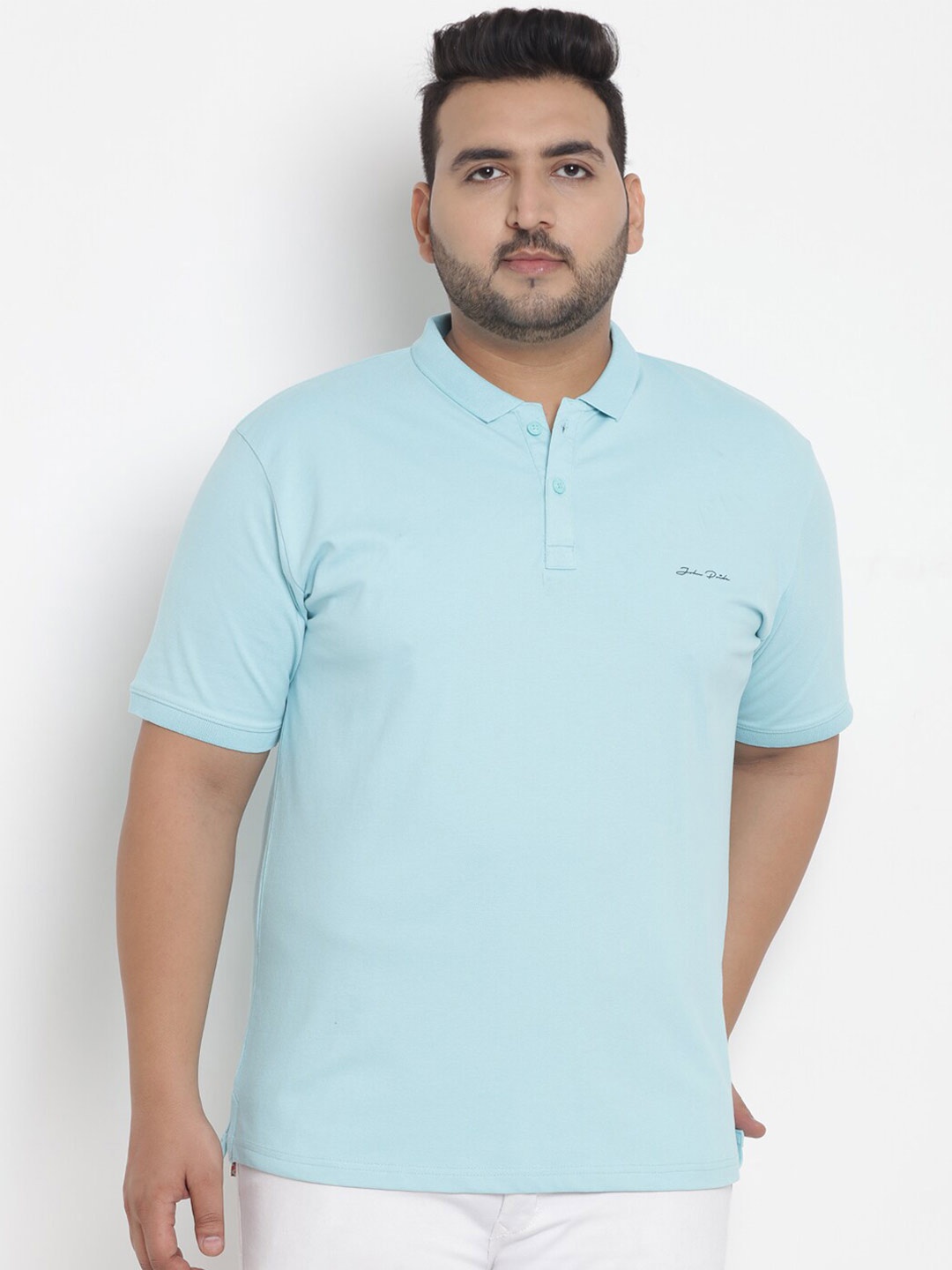 

John Pride Plus Size Polo Collar Casual T-shirt, Turquoise blue