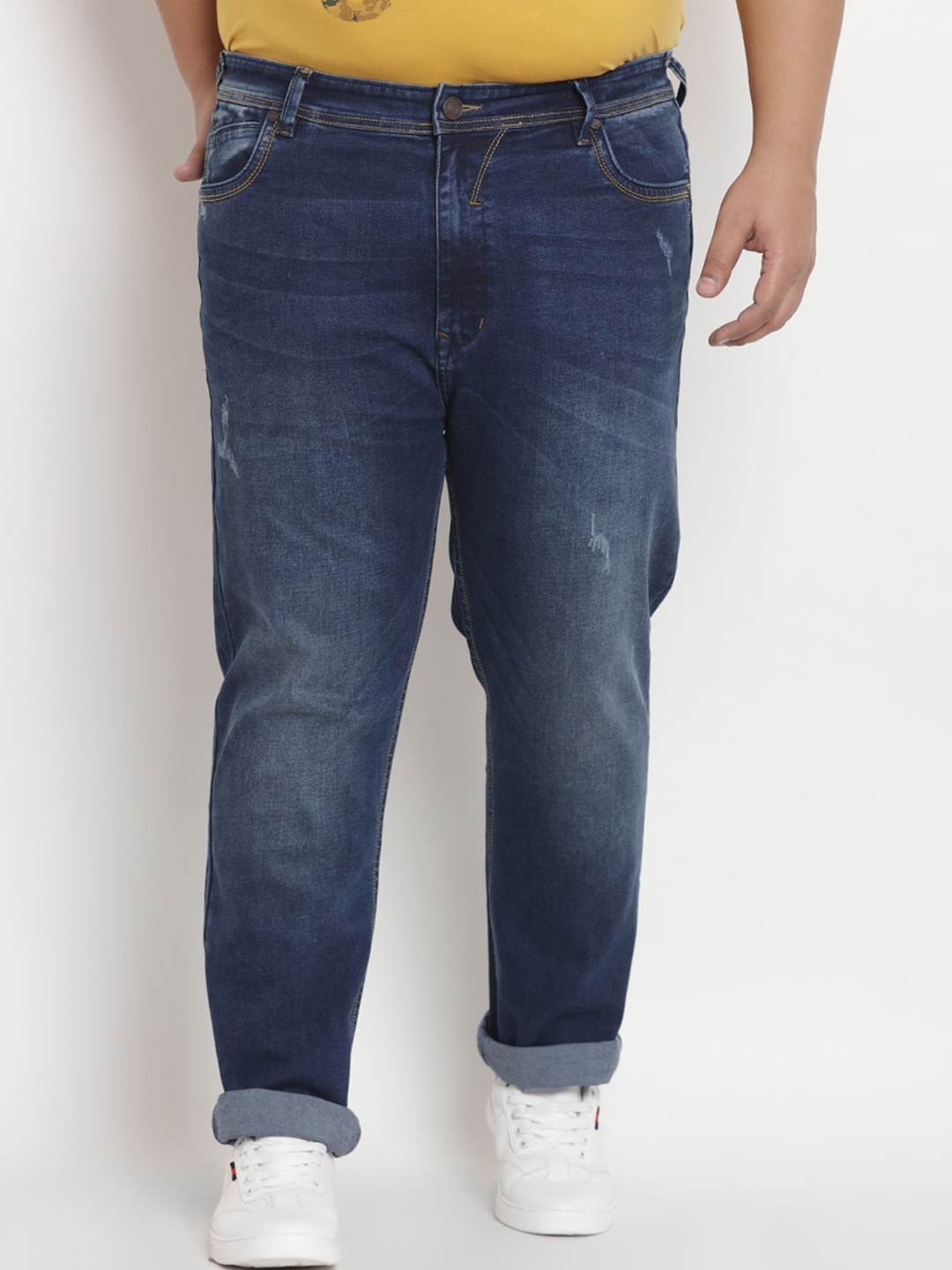 

John Pride Plus Size Men Distress Light Fade Whiskers Stretchable Jeans, Blue