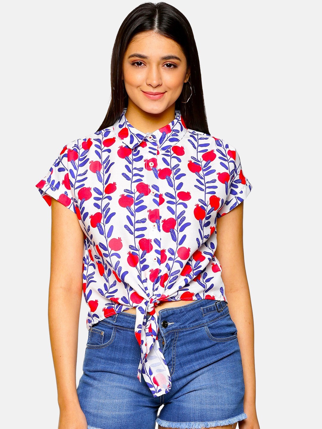 

Tusok Smart Floral Printed Extended Sleeves Tie Ups Casual Shirt, White