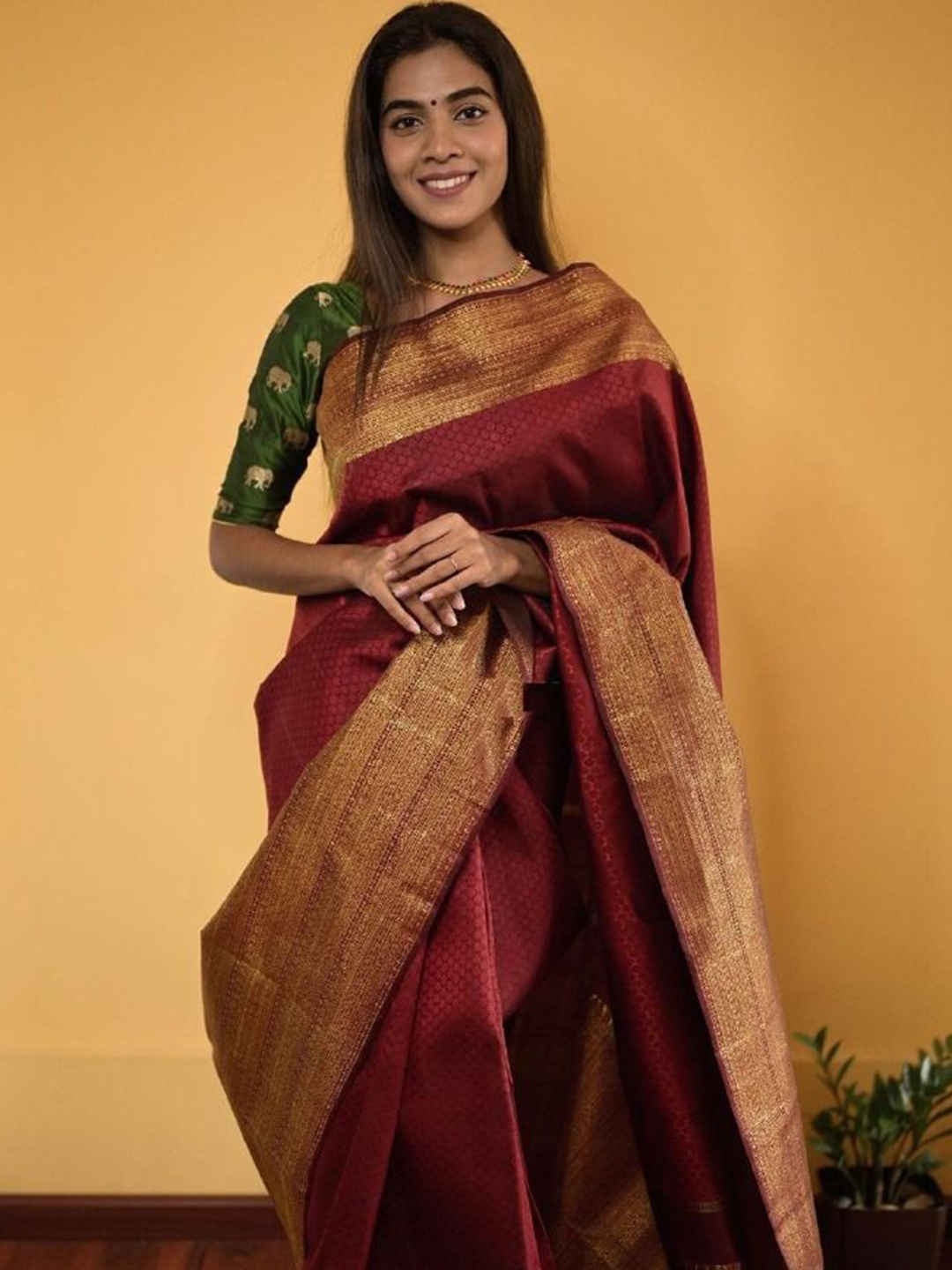 

TIEXA Ethnic Motifs Woven Design Zari Pure Silk Banarasi Saree, Maroon